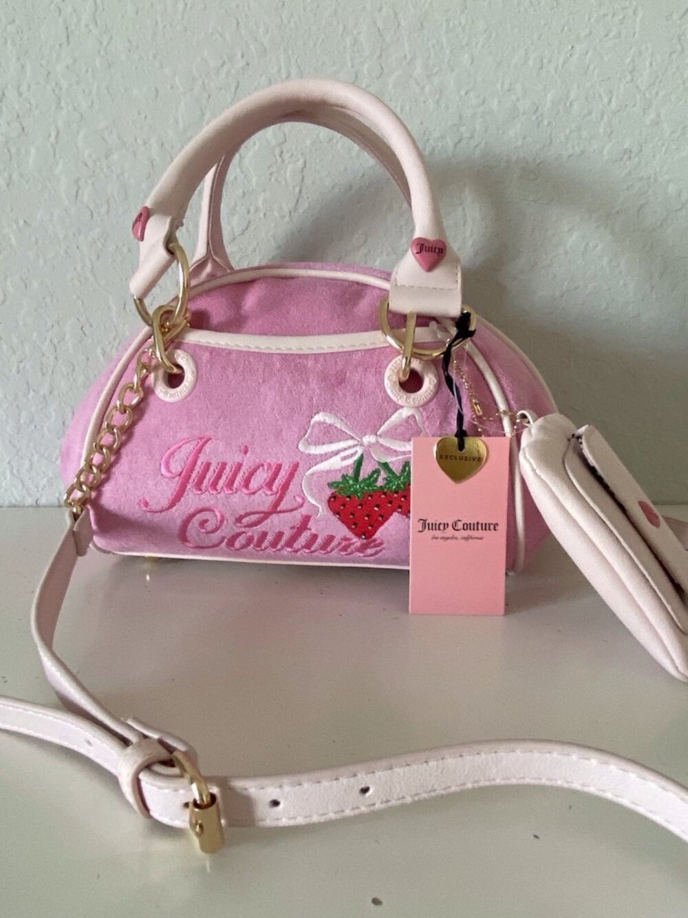 Juicy Couture Retro Strawberry Cherry Blossom Bowler Satchel Bag W/Pouch NEW
